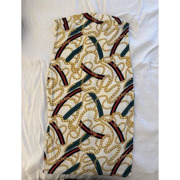 Women's Strapless Dress Swimsuit Coverup Gold Chain Print Green Red Stripe - Picture 1 of 6